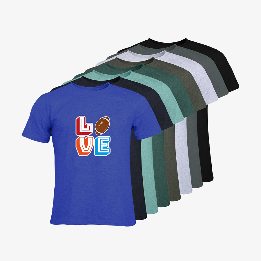 Organic-T-Shirts von Russell in verschiedenen Farben, mit American-Football-Motiv