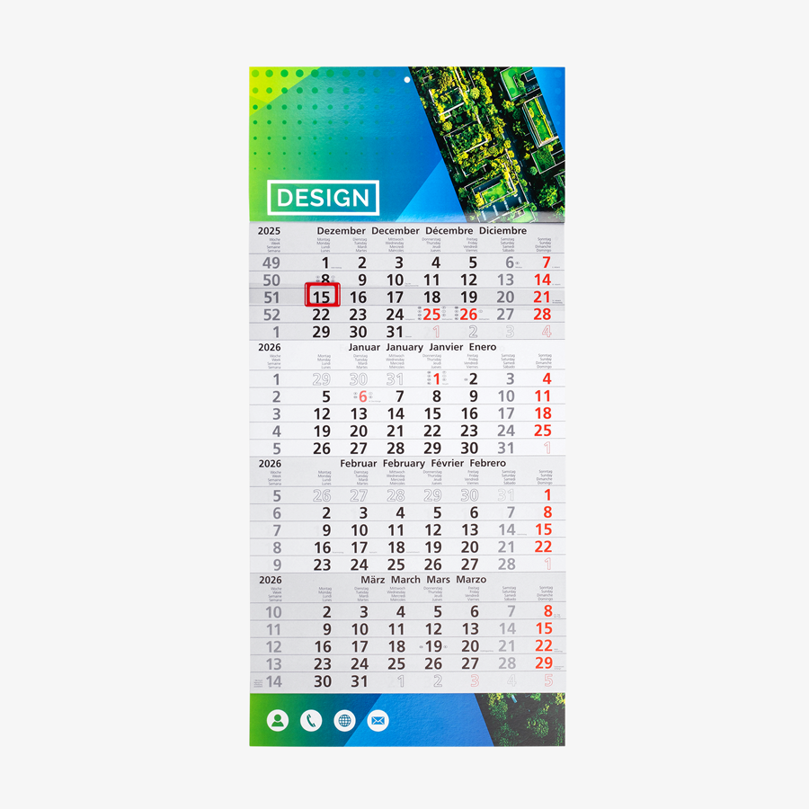 Praktischer 4-Monatskalender als Einblockvariante mit 4/0-farbigem Druck