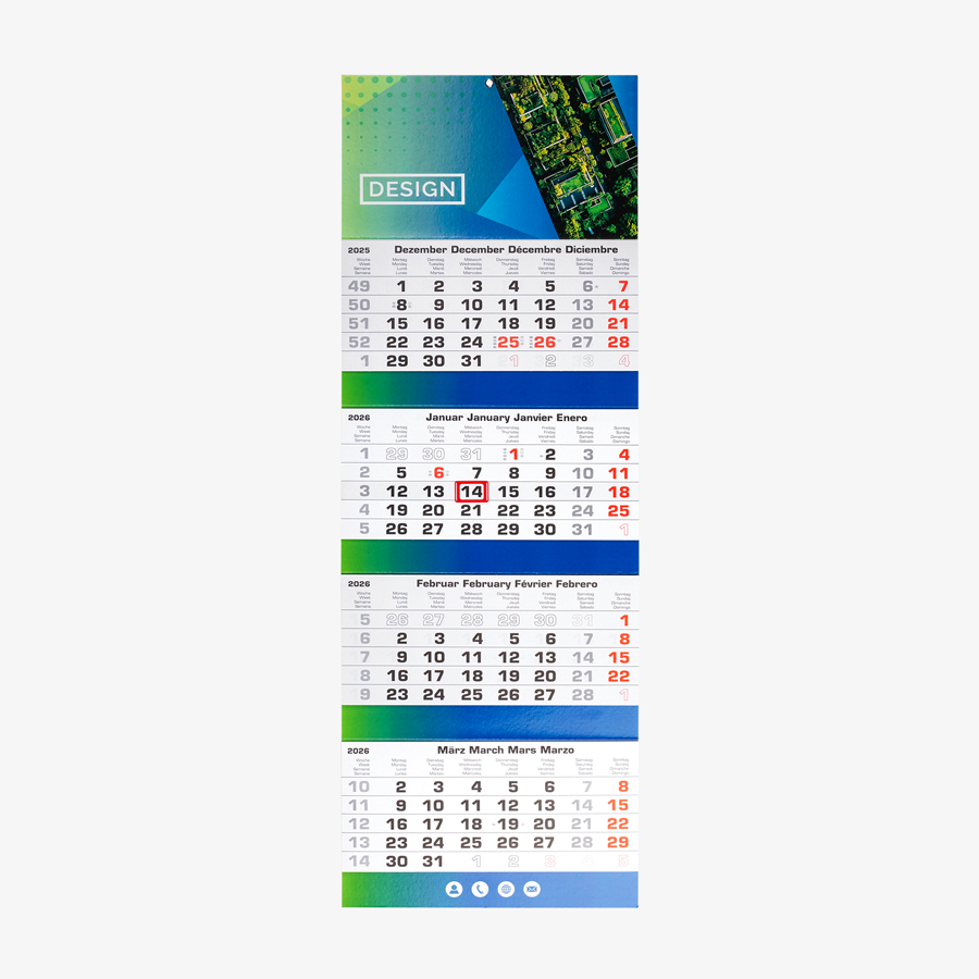 4-Monatskalender als Mehrblockvariante (30 x 90 cm) mit vollfarbigem Druck