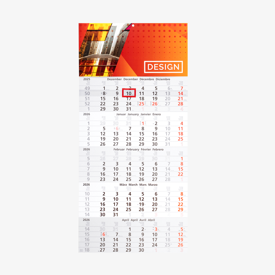 Praktischer 5-Monatskalender als Einblockvariante mit 4/0-farbig bedruckt
