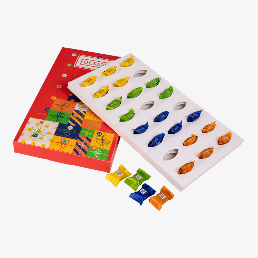 Individuell bedruckter RITTER-SPORT-Adventskalender und Tiefziehteil inklusive RITTER-SPORT-Schokolade