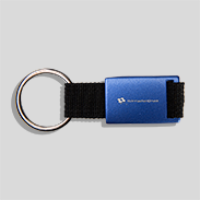 Schlüsselanhänger Aluminium blau mit Polyesterband