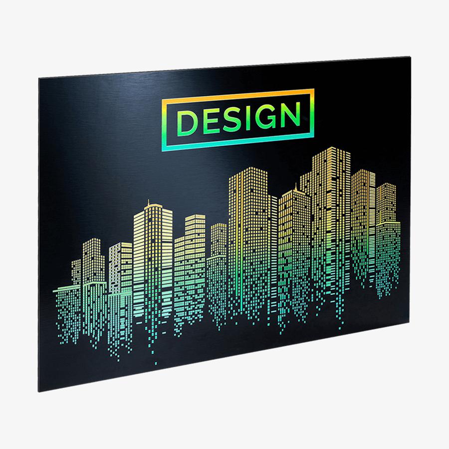 Schild Aluplatte schwarz gebürstet vierfarbig bedruckt