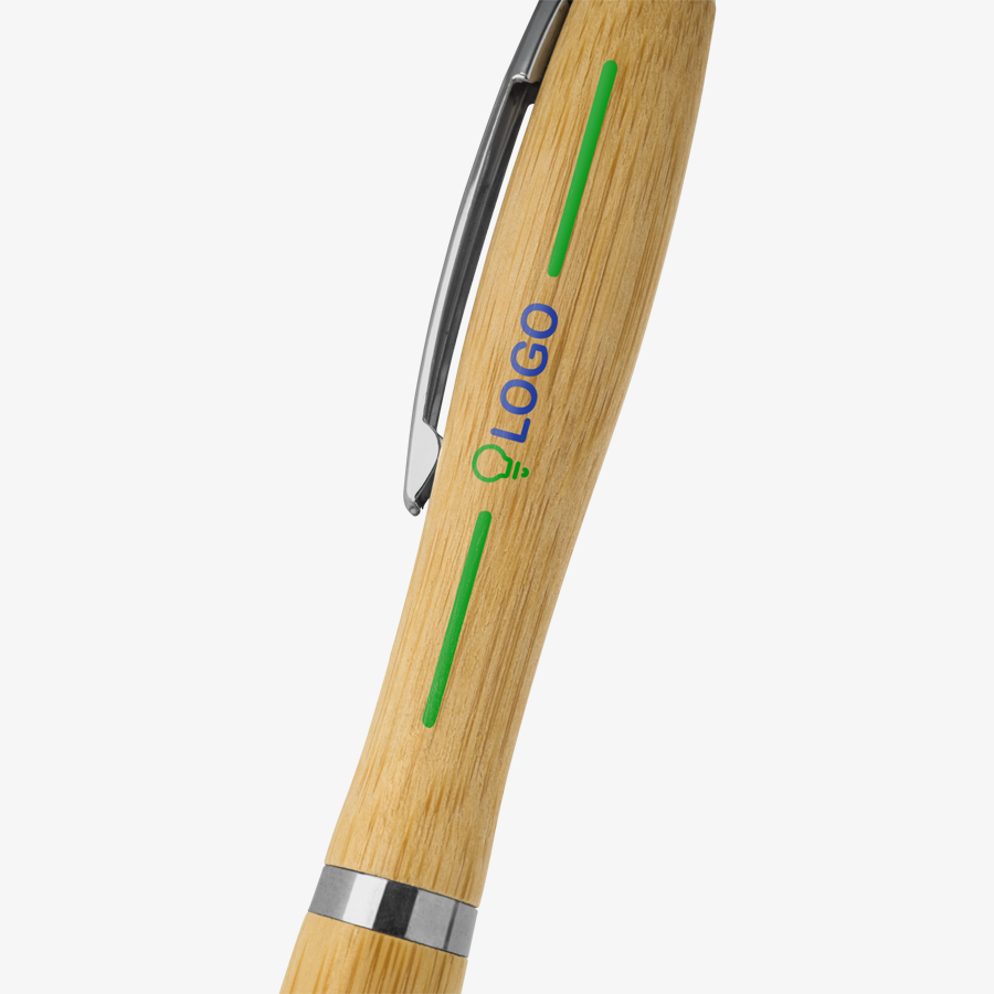 Premium-Bambus-Kugelschreiber Attraktiv mit Tampondruck auf dem Schaft in der Detailansicht
