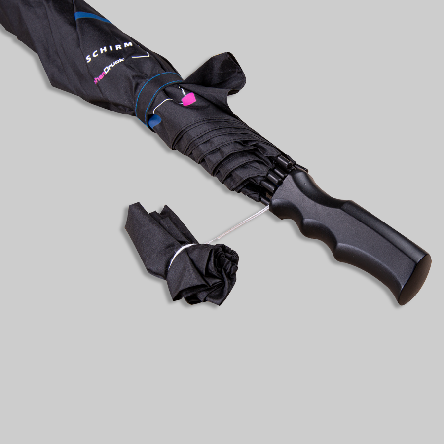 Schwarzer Automatik-Sturmschirm mit 4/0-farbigem Druck