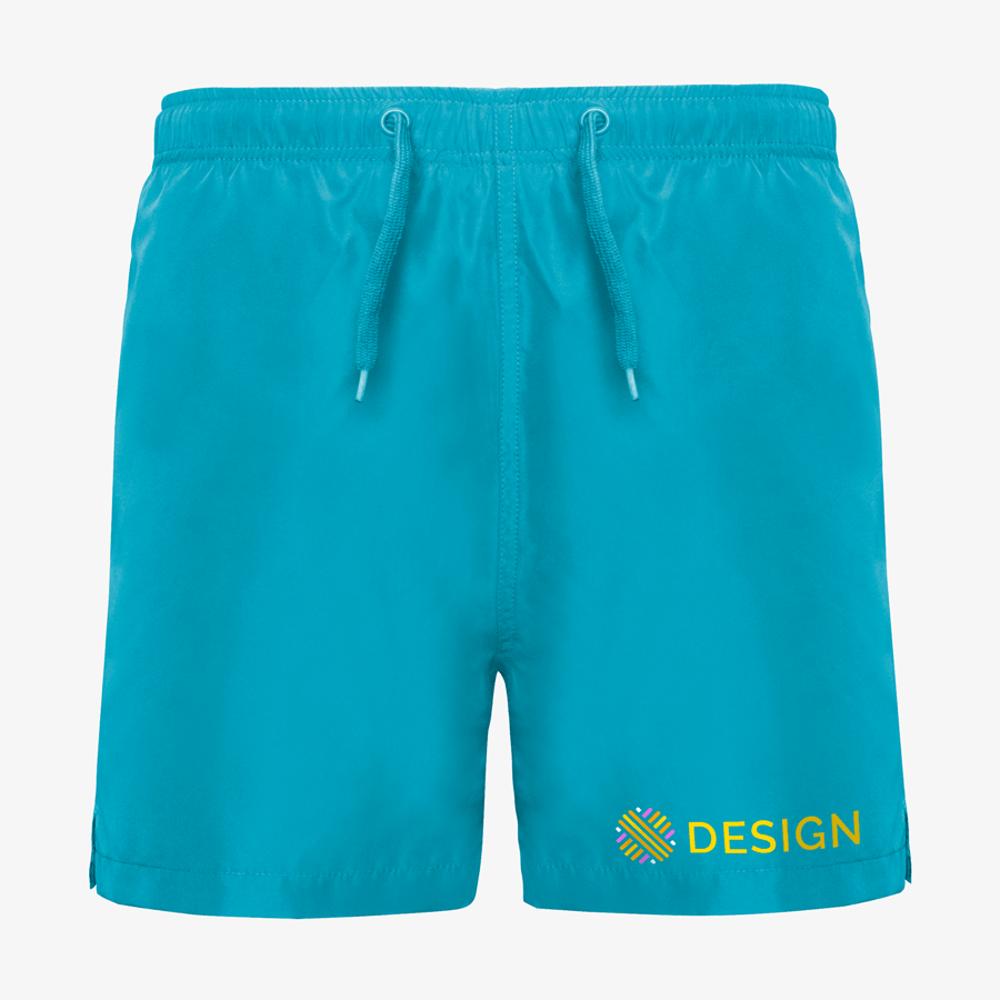 Unisex Badehose mit individuellem Logodruck auf dem Hosenbein