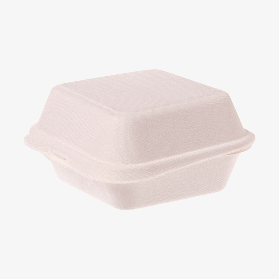 Grosse Burgerbox (216 x 210 x 103 mm) aus Bagasse, geschlossen