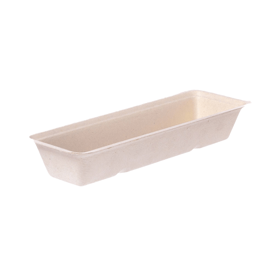 Längliche unbedruckte Snackschale aus Bagasse 20 x 7,2 x 3,2 cm