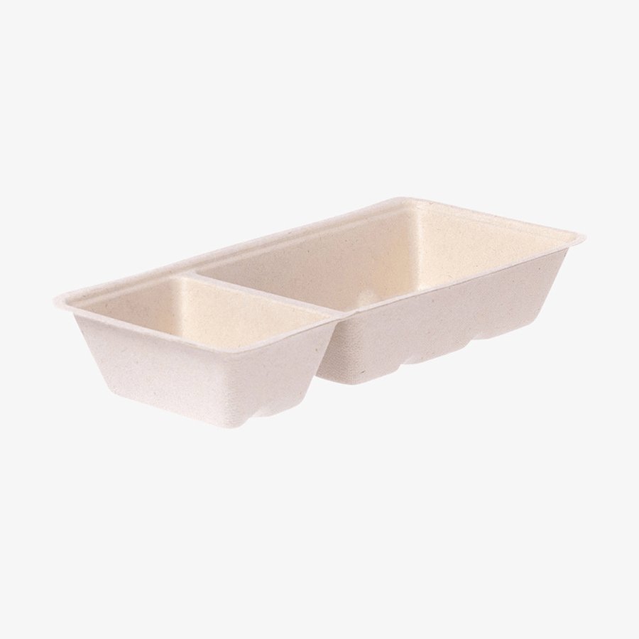 Snackschale aus Bagasse mit zwei Fächern unbedruckt 20,3 x 9,7 x 3,6 cm