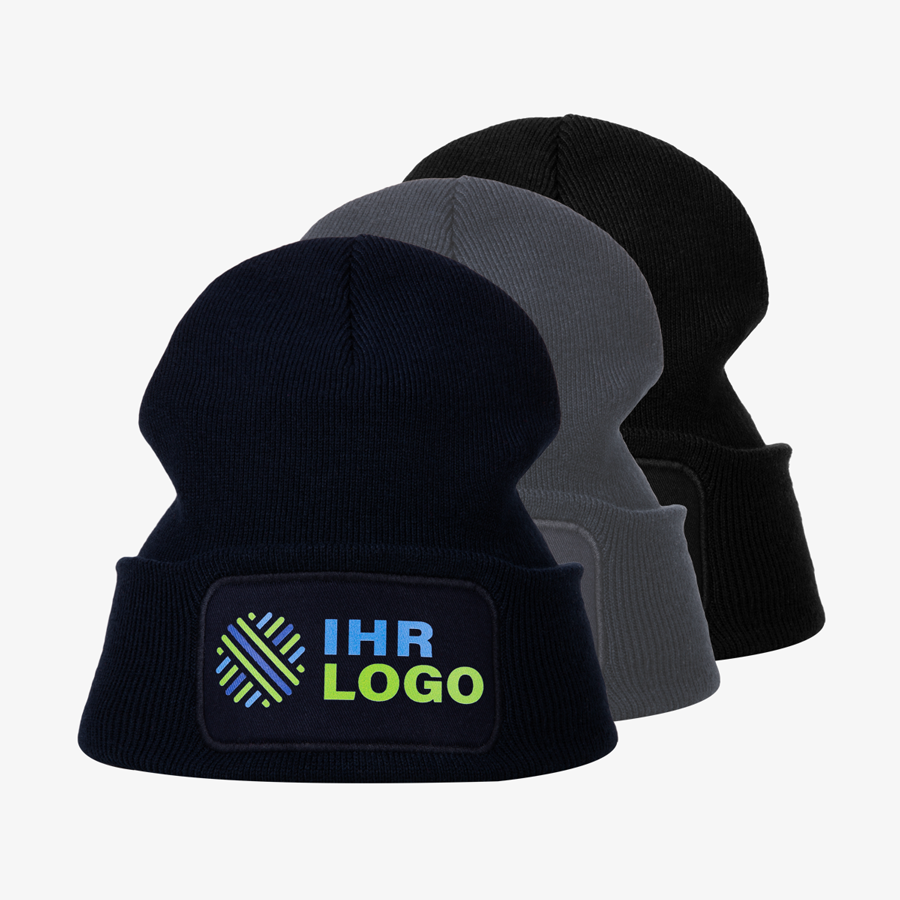 Beanies aus recyceltem Polyester, in vielen Farben und mit vollfarbigem Druck
