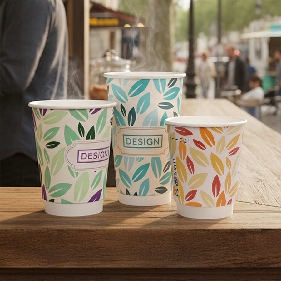 Doppelwandige Bio-Becher mit Eichstrich - plastikfrei und vollständig recycelbar