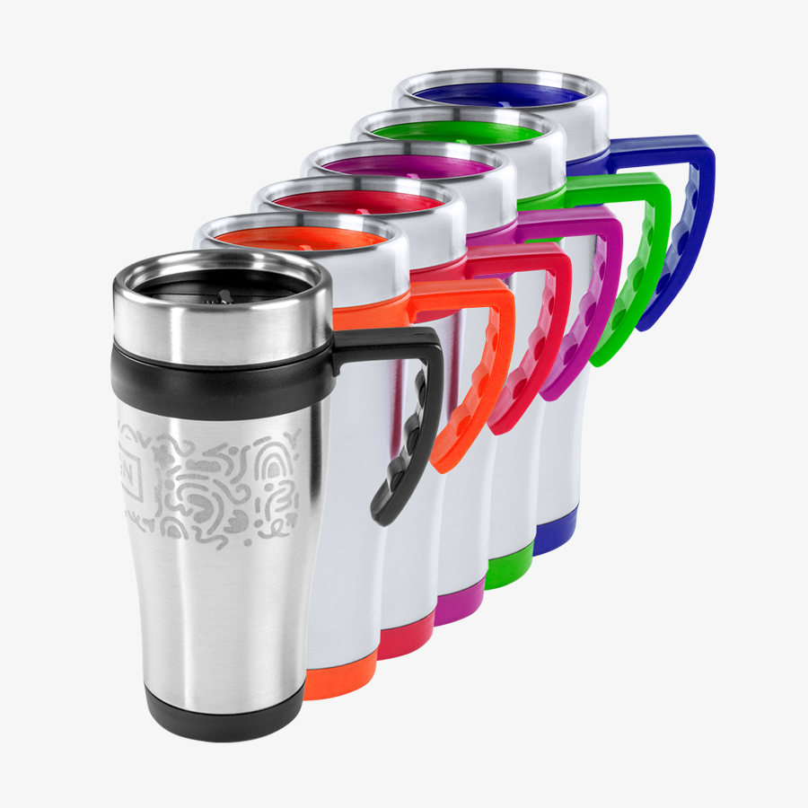 Edelstahl-Thermobecher mit farbigem Griff, 450 ml