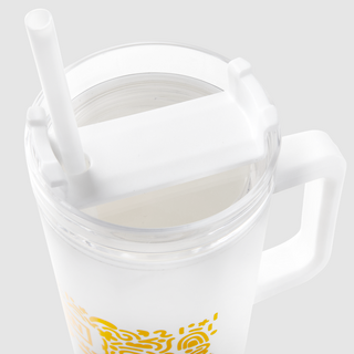 Detailansicht bedruckter XL-Thermobecher aus Kunststoff (900 ml) in Weiss