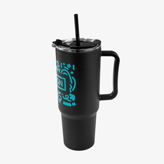 Schwarzer XXL-Thermobecher aus Kunststoff (900 ml) mit individuellem Druck