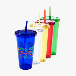 Transparenter Mehrweg-To-go-Becher im XL-Format mit Trinkhalm