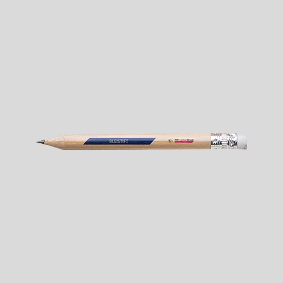 Naturfarbener Mini-Bleistift mit Radiergummi und vollfarbigem Druck