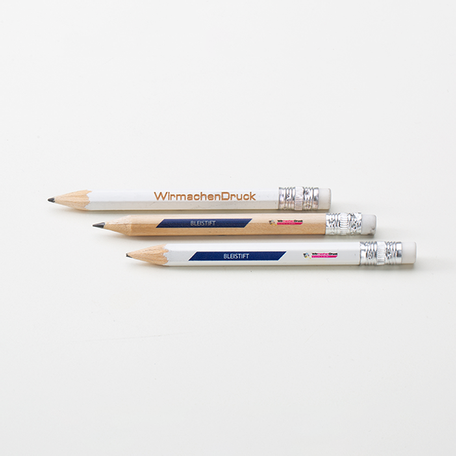 Mini-Bleistifte mit Radiergummi und Lasergravur oder vollfarbigem Druck