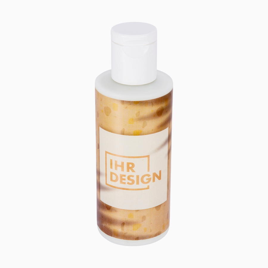 Bodylotion mit Aloe vera in Kunststoff-Fläschchen mit individuell bedrucktem Etikett