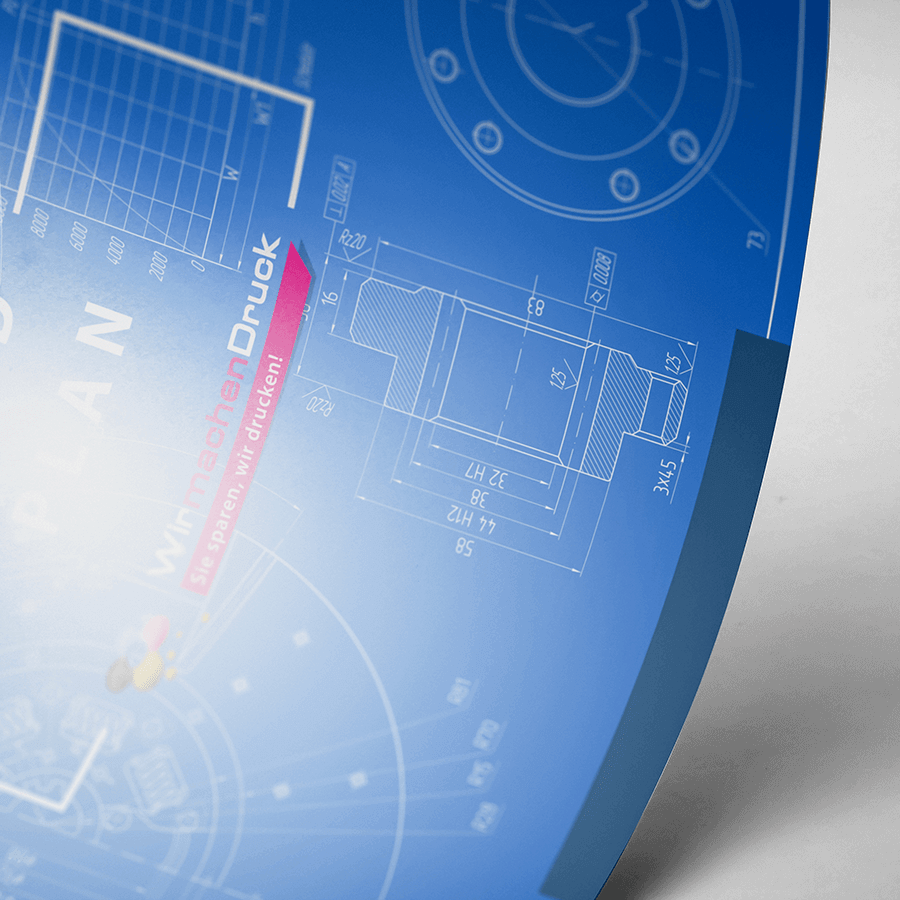 Detailansicht CAD-Plan auf seidenmattem CAD-Papier mit exakten Farbabstufungen