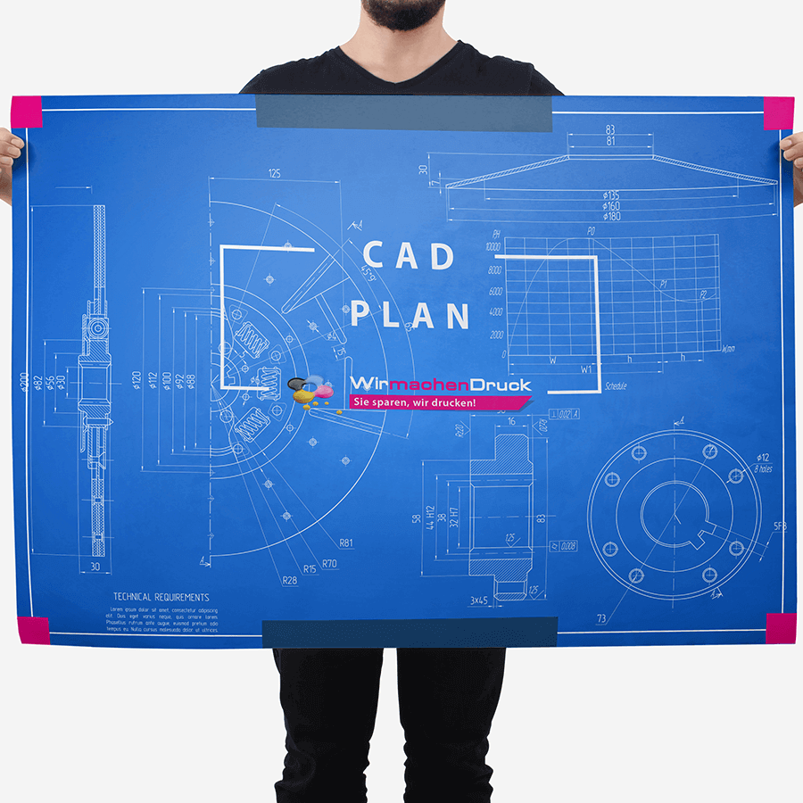 CAD-Plan im Querformat mit individuellem Druckmotiv