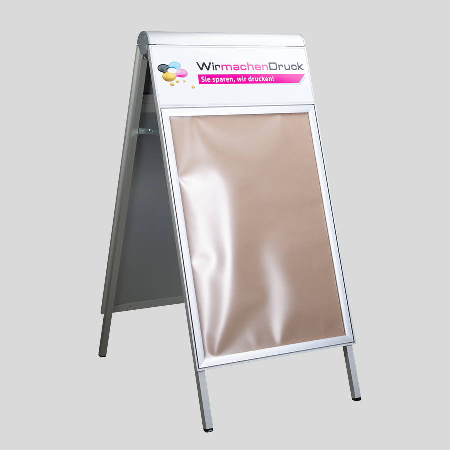 Premium-Kundenstopper Compasso mit bedruckter Logoplatte
