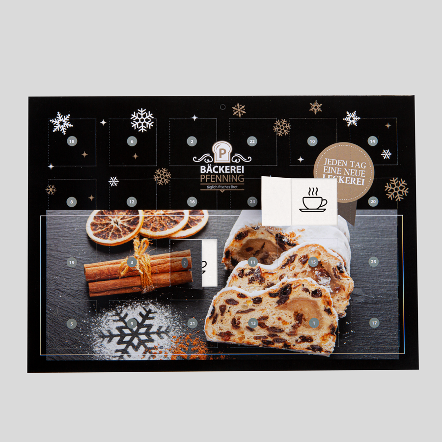 Couponkalender mit 24 bedruckbaren und abtrennbaren Kläppchen