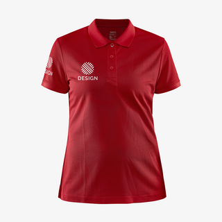 Rotes Craft-Poloshirt für Damen, auf Brust und Ärmel individuell bedruckt