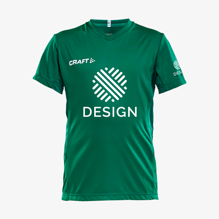 Grünes Kinder-Trikot der Marke Craft, bedruckt an zwei Druckpositionen