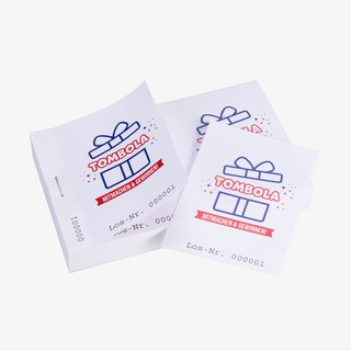 Individuell bedruckter Doppellos-Block, 4-farbig bedruckt, auf weissem Papier, ein Los abgerissen