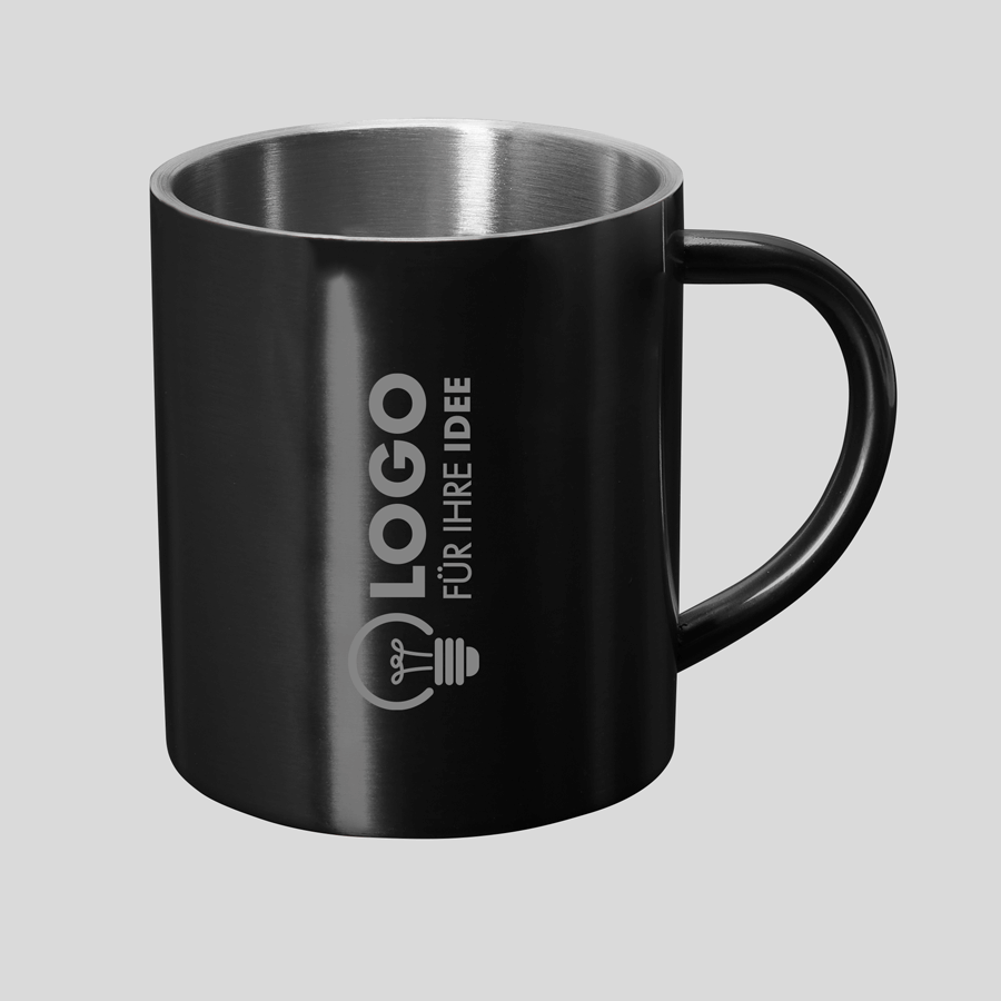 Schwarze Edelstahltasse mit individueller Gravur
