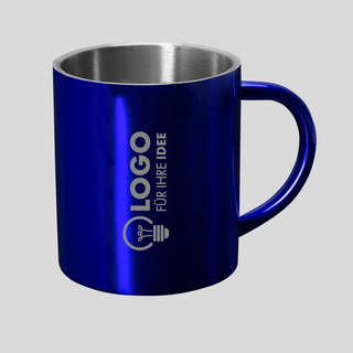 Klassische Edelstahltasse in Blau mit individueller Gravur