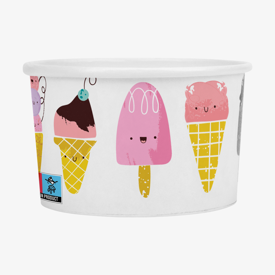 Hochwertiger 125-ml-Glacebecher, individuell bedruckt, mit SUPD-Kennzeichnung