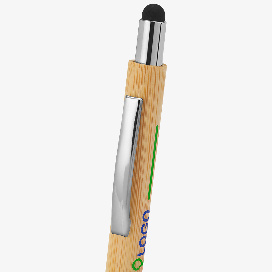 Touchpen-Kugelschreiber Elegance aus Bambus bedruckt mittels zweifarbigem Tampondruck