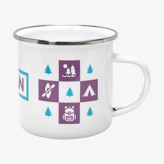 Emaille-Tasse im Vintage-Stil mit Rundum-Keramikdruck, fasst 300 ml Inhalt