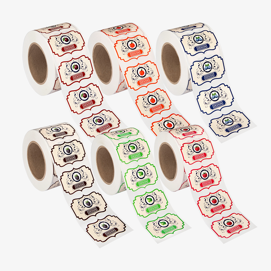 Etiketten auf Rolle für maschinelle Verarbeitung mit Mehrfachmotiven in Stanzform