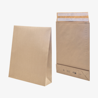 Faltentasche mit Klotzboden aus braunem Kraftpapier mit Doppelhaftklebung