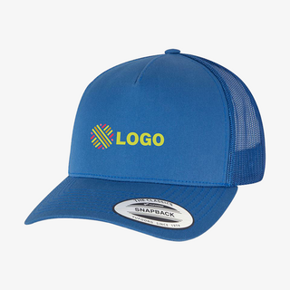 Blaue Retro Trucker Cap von FLEXFIT mit mehrfarbiger Stickerei