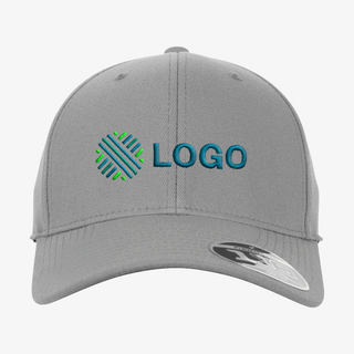 Graue Pro-Formance Sport Cap von FLEXFIT mit Stickerei vorne in der Vorderansicht