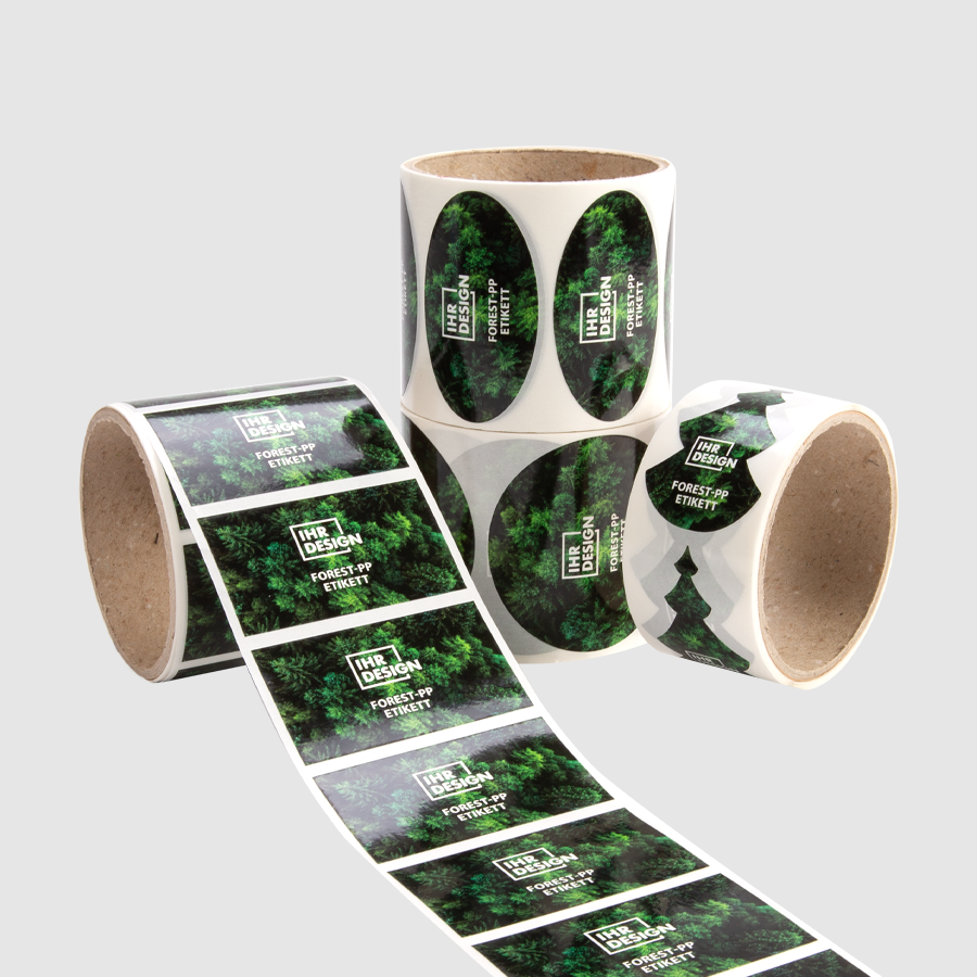 Forest-PP-Etiketten individuell bedruckt im Wunschdesign, verschiedene Formen