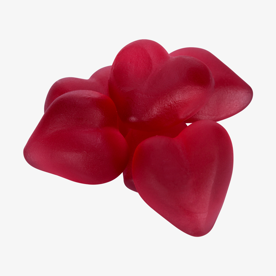 Detailansicht vegane Fruchtgummi-Herzen mit leckerem Kirschgeschmack