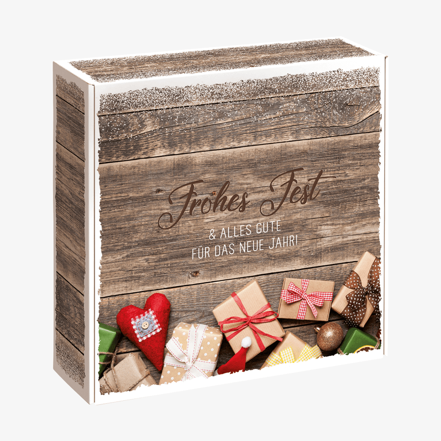 Grosse Geschenkbox (29 x 29 x 5 cm) mit Weihnachtswünsche-Motiv