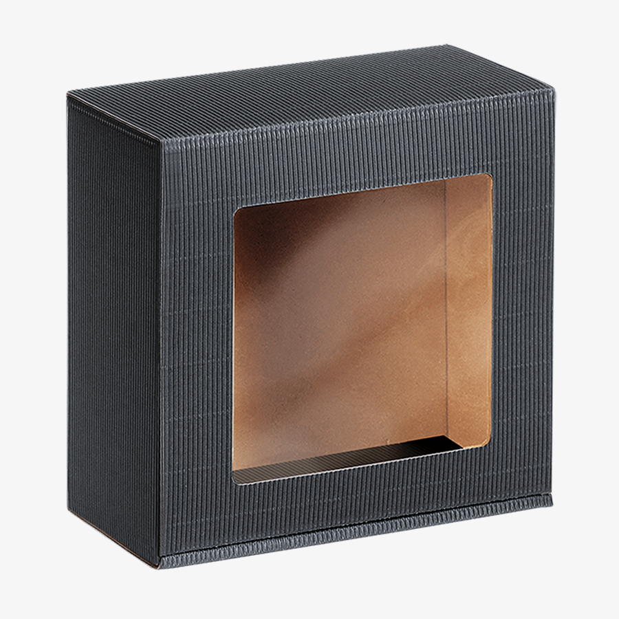 Neutrale anthrazitfarbene Geschenkbox mit Sichtfenster (198 x 190 x 99 mm) 