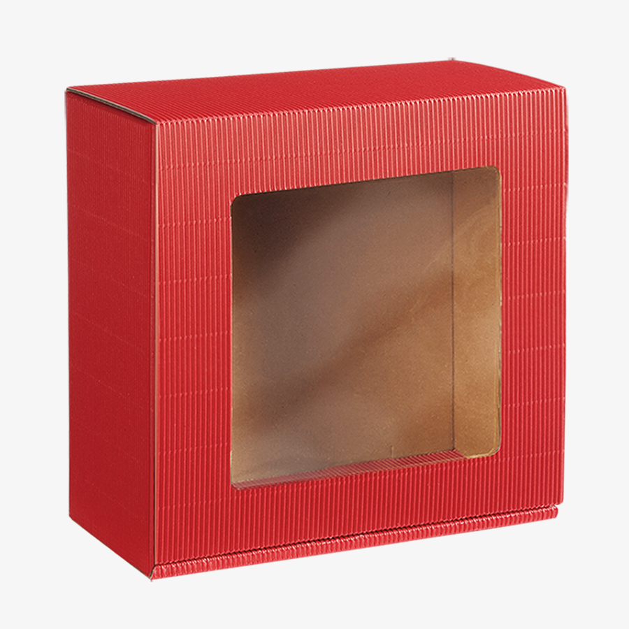 Geschenkbox mit Sichtfenster (198 x 190 x 99 mm) in neutralem Rot