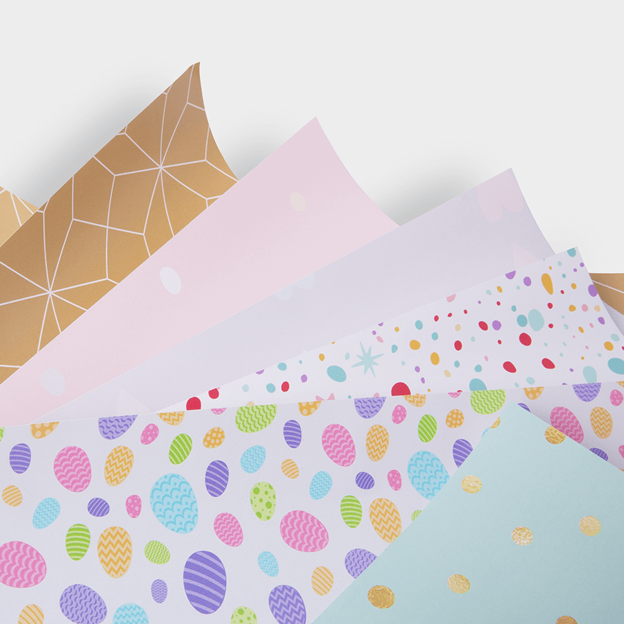 Auswahl von buntem Geschenkpapier mit hochwertigem, 4/0-farbigem Druck