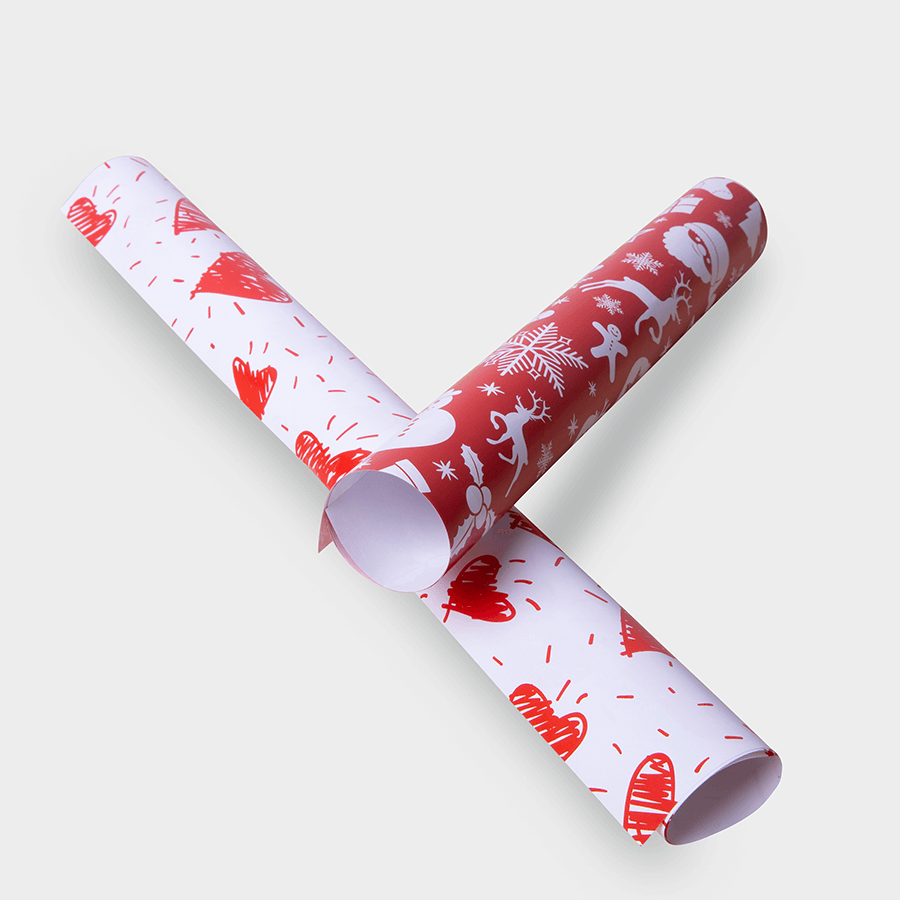 Aufgerolltes Geschenkpapier mit verschiedenen Motiven, 4/0-farbig bedruckt