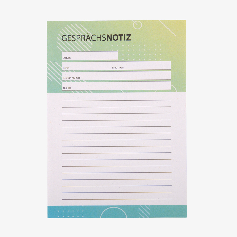 Gesprächsnotizzettel in DIN A5 hoch, 4/0-farbig bedruckt