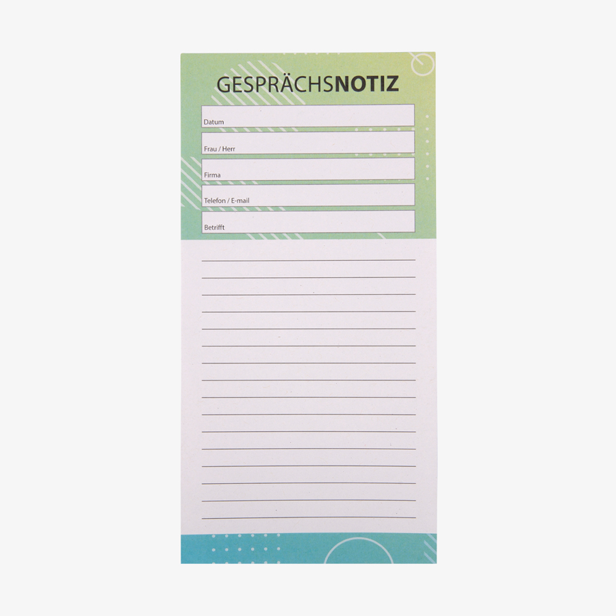 Gesprächsnotizzettel in DIN lang hoch, 4/0-farbig bedruckt auf Recyclingpapier