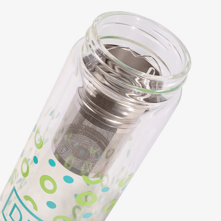 Glasflasche aus Borosilikatglas mit praktischem Teesieb und Personalisierung mittels Keramikdruck