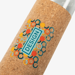 Glasflasche mit im Digitaltransferdruck bedruckter Naturkorkhülle, Druckmotiv in der Detailansicht