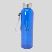 Glasflasche mit Edelstahlverschluss und Handschlaufe 500 ml blau Tampondruck